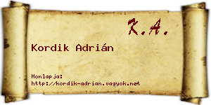 Kordik Adrián névjegykártya