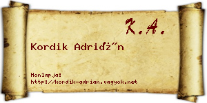 Kordik Adrián névjegykártya